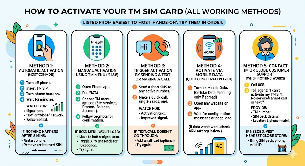 TM SIM card activation methods