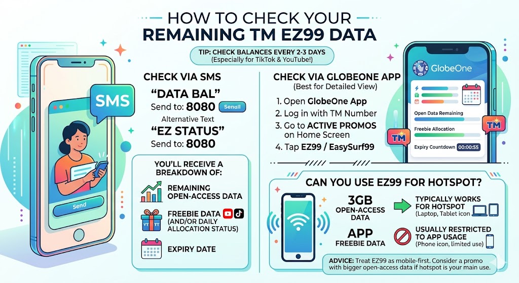 How to check remaining TM EZ99 data balance and expiry